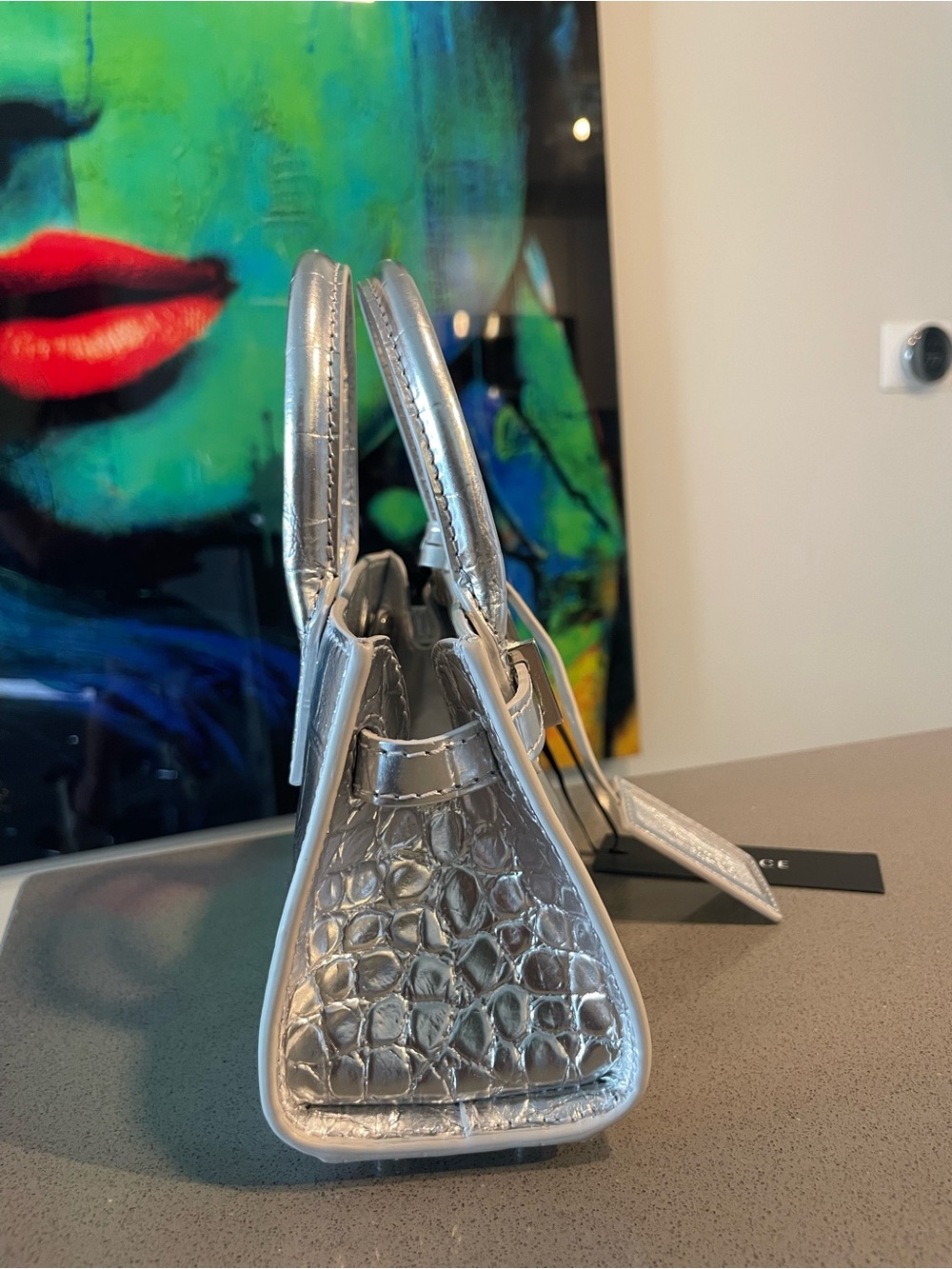Versace Silver Croc-Embossed Mini Tote with Detachable Strap - Picture 6 of 16